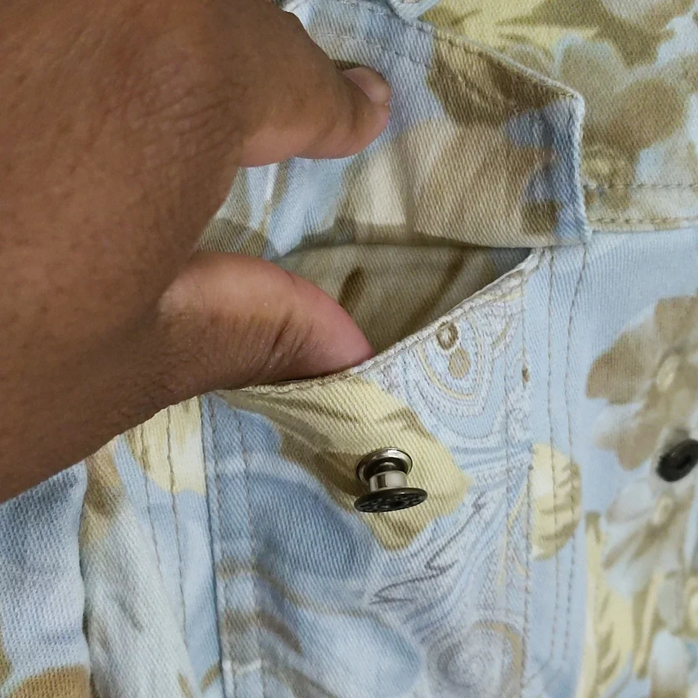 Apanage| Floral Cotton Denim Look Button Up Jacket With Front Pockets - Picture 6 of 13